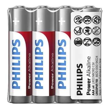 Philips LR03P4F/10 - 4 ks Bateria alkaliczna AAA POWER ALKALINE 1,5V 1150mAh