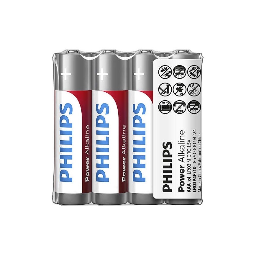 Philips LR03P4F/10 - 4 ks Bateria alkaliczna AAA POWER ALKALINE 1,5V 1150mAh