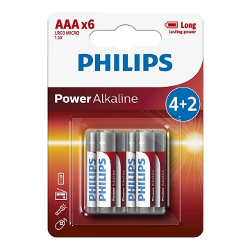 Philips LR03P6BP/10 - 6 ks Bateria alkaliczna AAA POWER ALKALINE 1,5V 1150mAh