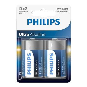 Philips LR20E2B/10 - 2 szt. Bateria alkaliczna D ULTRA ALKALINE 1,5V 15000mAh