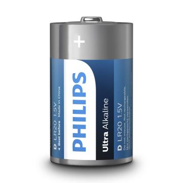 Philips LR20E2B/10 - 2 ks Bateria alkaliczna D ULTRA ALKALINE 1,5V