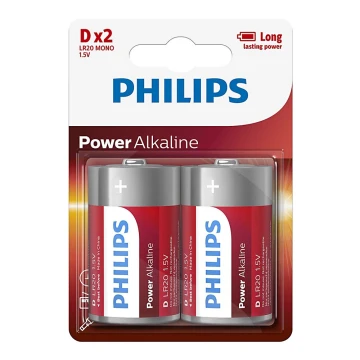 Philips LR20P2B/10 - 2 ks Bateria alkaliczna D POWER ALKALINE 1,5V 14500mAh