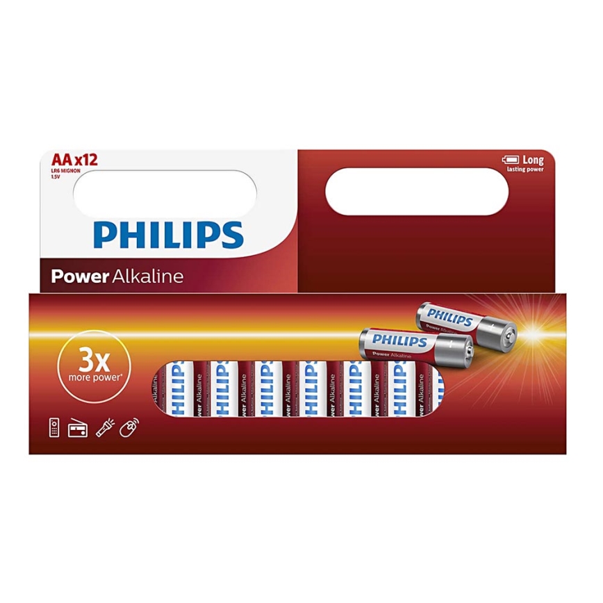 Philips LR6P12W/10 - 12 ks Bateria alkaliczna AA POWER ALKALINE 1,5V 2600mAh