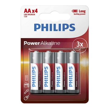 Philips LR6P4B/10 - 4 ks Bateria alkaliczna AA POWER ALKALINE 1,5V 2600mAh