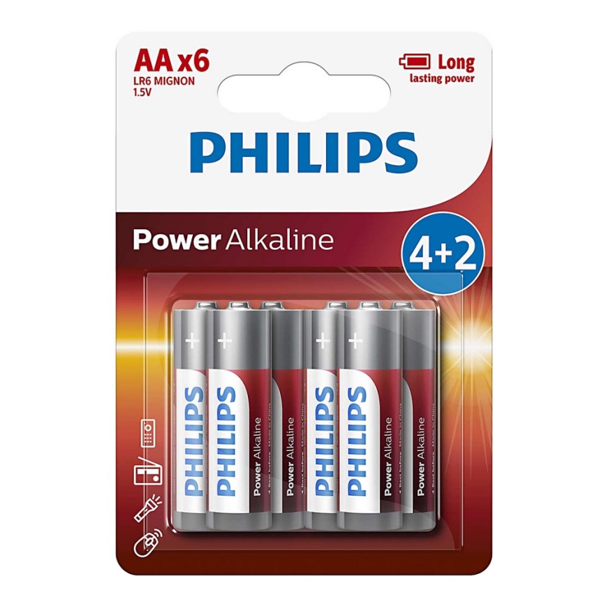 Philips LR6P6BP/10 - 6 ks Bateria alkaliczna AA POWER ALKALINE 1,5V 2600mAhV