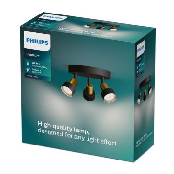 Philips - Oświetlenie punktowe CONDUIT 3xGU10/5W/230V czarne/mosiądz