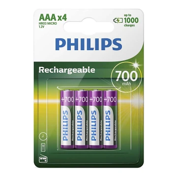 Philips R03B4A70/10 - 4 szt. Bateria ładowalna AAA MULTILIFE NiMH/1,2V/700 mAh