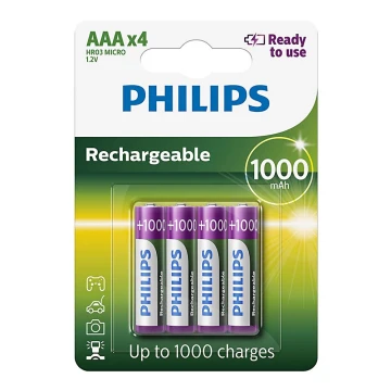 Philips R03B4RTU10/10 - 4 szt. Bateria ładowalna AAA MULTILIFE NiMH/1,2V/1000 mAh