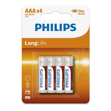 Philips R03L4B/10 - 4 szt. Bateria cynkowo-chlorkowa AAA LONGLIFE 1,5V 450mAh