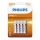 Philips R03L4B/10 - 4 szt. Bateria cynkowo-chlorkowa AAA LONGLIFE 1,5V 450mAh