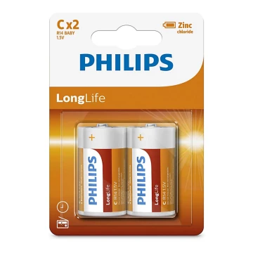 Philips R14L2B/10 - 2 szt.  Bateria Cynkowo-chlorkowa C LONGLIFE 1,5V 2800mAh