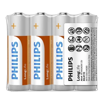 Philips R6L4F/10 - 4 szt. Cynkowo-chlorkowa AA LONGLIFE 1,5V 900mAh