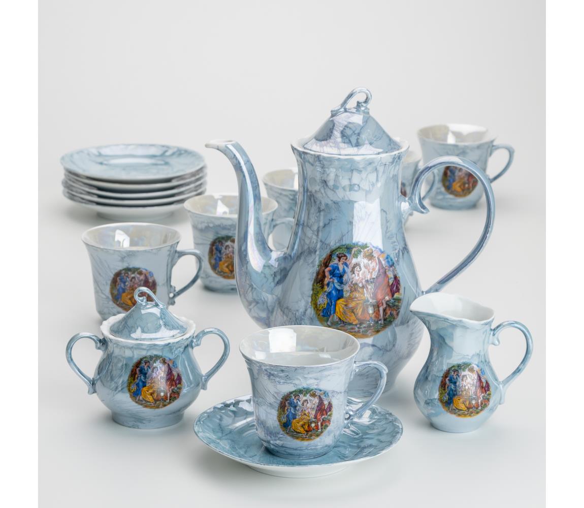 Porcelanowa herbaciana zestaw marmur niebieski