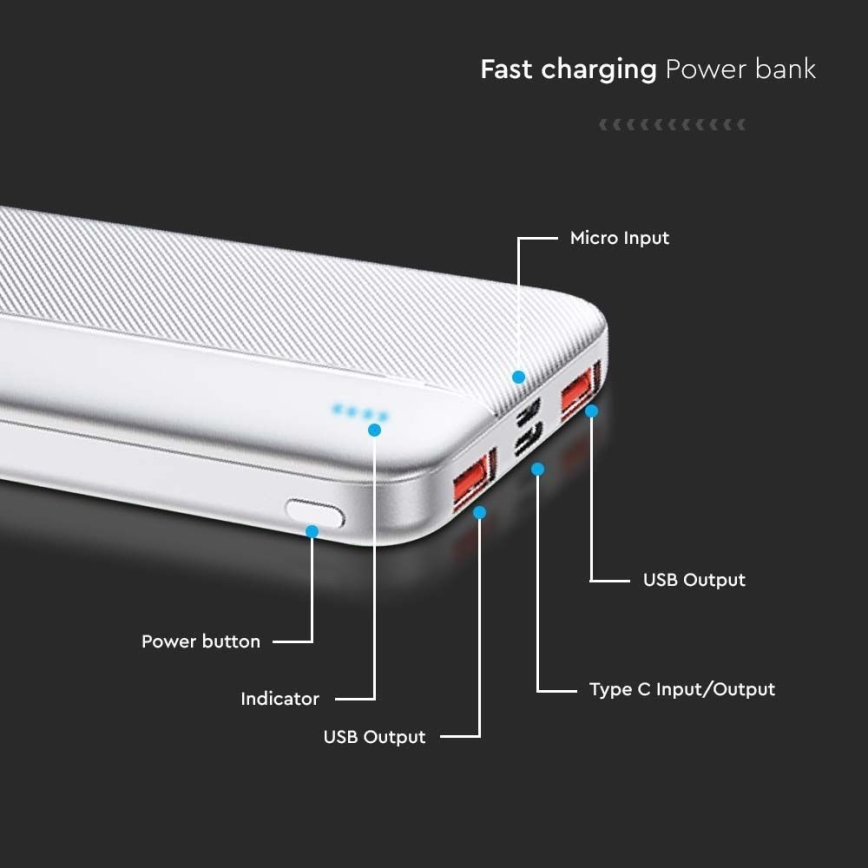 Power Bank Power Delivery 10000mAh/22,5W/5V srebrny