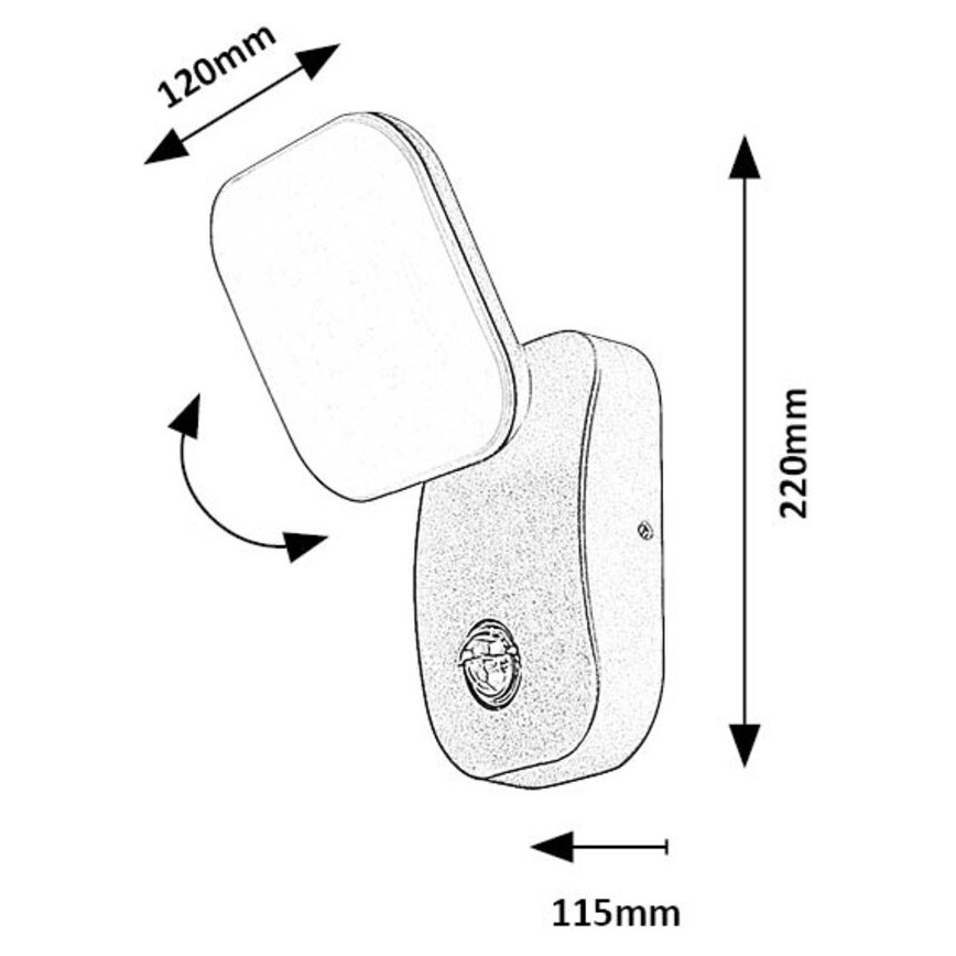 Rabalux - LED elastyczna oprawa naścienna do montażu na zewnątrz z czujnikiem LED/12W/230V IP44