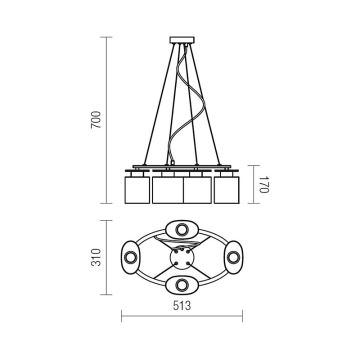 Redo 01-1030 - Żyrandol na lince SHAPE 4xE14/28W/230V