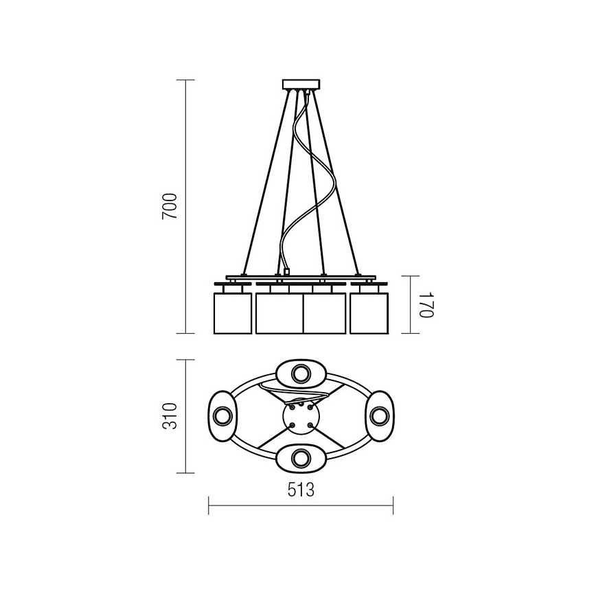 Redo 01-1030 - Żyrandol na lince SHAPE 4xE14/28W/230V