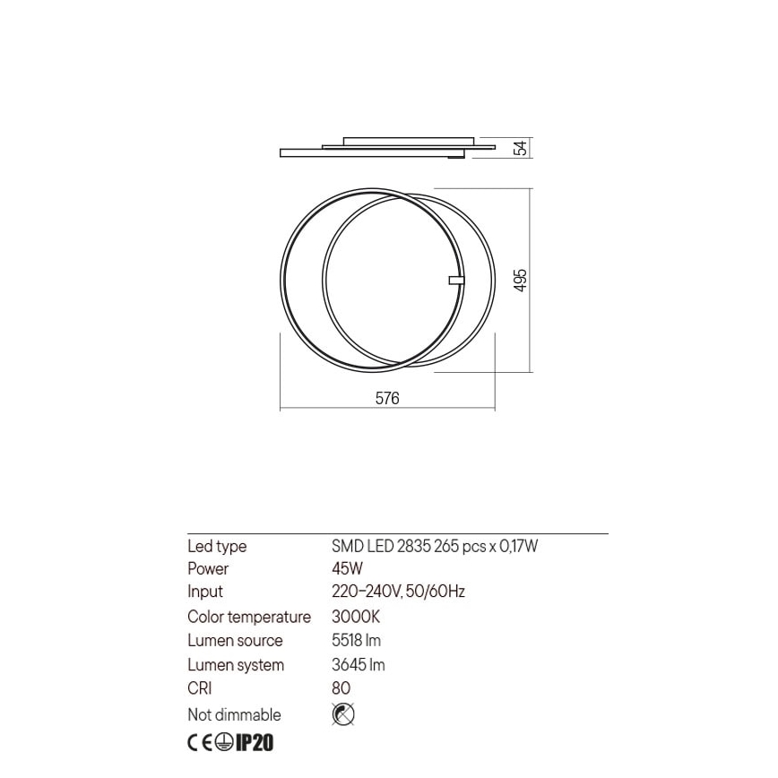 Redo 01-2660 - LED Plafon ARP LED/45W/230V czarny