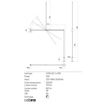 Redo 01-2695 - LED Lampa podłogowa ściemnialna PICAS LED/12W/230V czarna