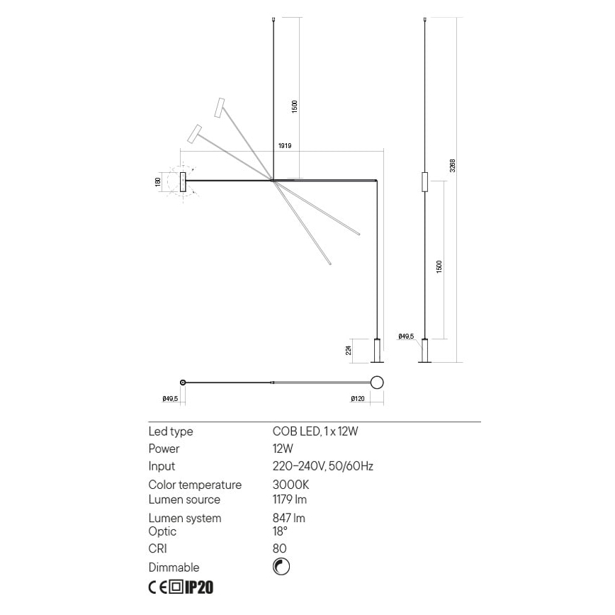 Redo 01-2695 - LED Lampa podłogowa ściemnialna PICAS LED/12W/230V czarna