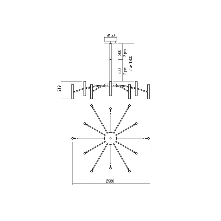 Redo 01-2775 - Żyrandol RAYEN 12xG9/10W/230V czarny