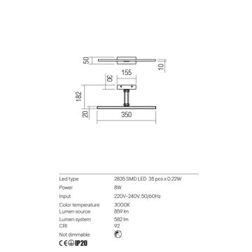 Redo 01-3461 - LED Kinkiet galeryjka LINEAR LED/8W/230V 35 cm CRI 92 czarny