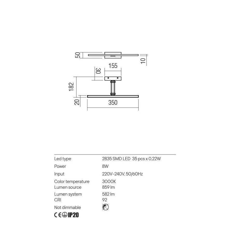 Redo 01-3461 - LED Kinkiet galeryjka LINEAR LED/8W/230V 35 cm CRI 92 czarny