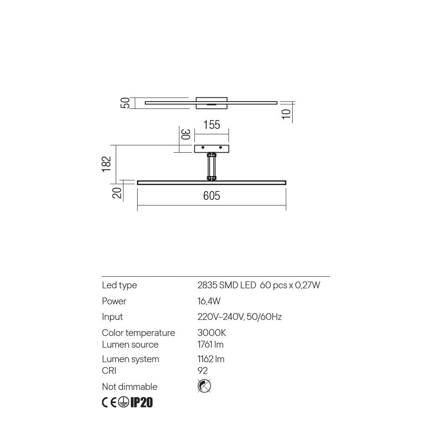 Redo 01-3462 - LED Kinkiet galeryjka LINEAR LED/8W/230V 60,5 cm CRI 92 biały