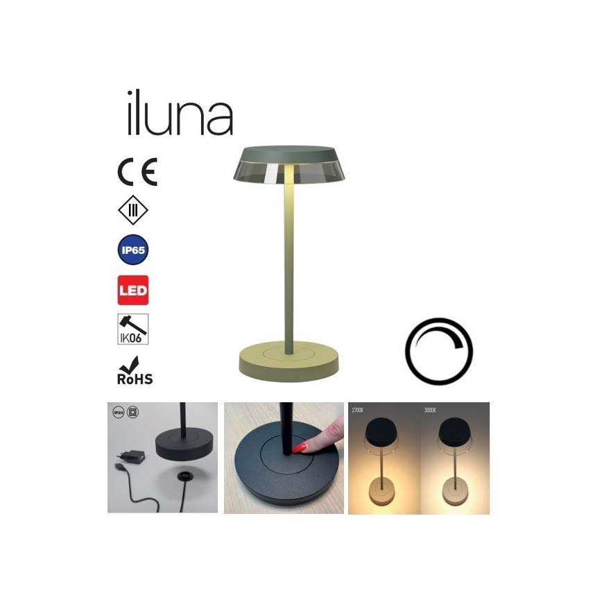Redo 90309 - LED Ściemnialna dotykowa lampa stołowa ILUNA LED/2,5W/5V 2700-3000K 3000 mAh IP65 zielona