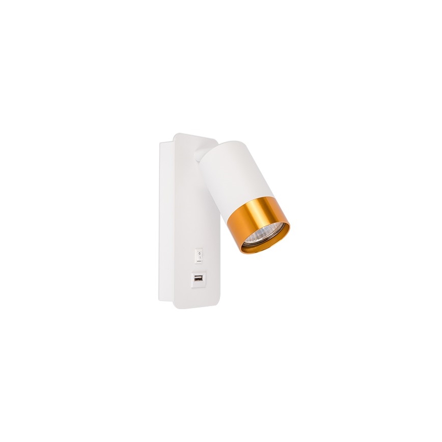 Reflektor ścienny z ładowarką USB 1xGU10/35W/230V biały/złoty