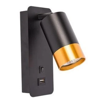 Reflektor ścienny z ładowarką USB 1xGU10/35W/230V czarny/złoty