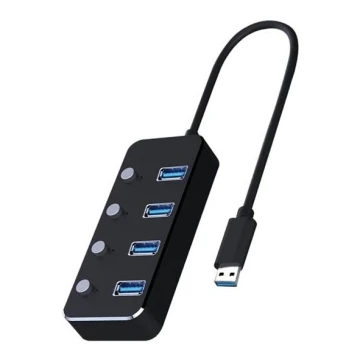 Rozgałęźnik USB z przełącznikami 4xUSB-A 3.0 czarny