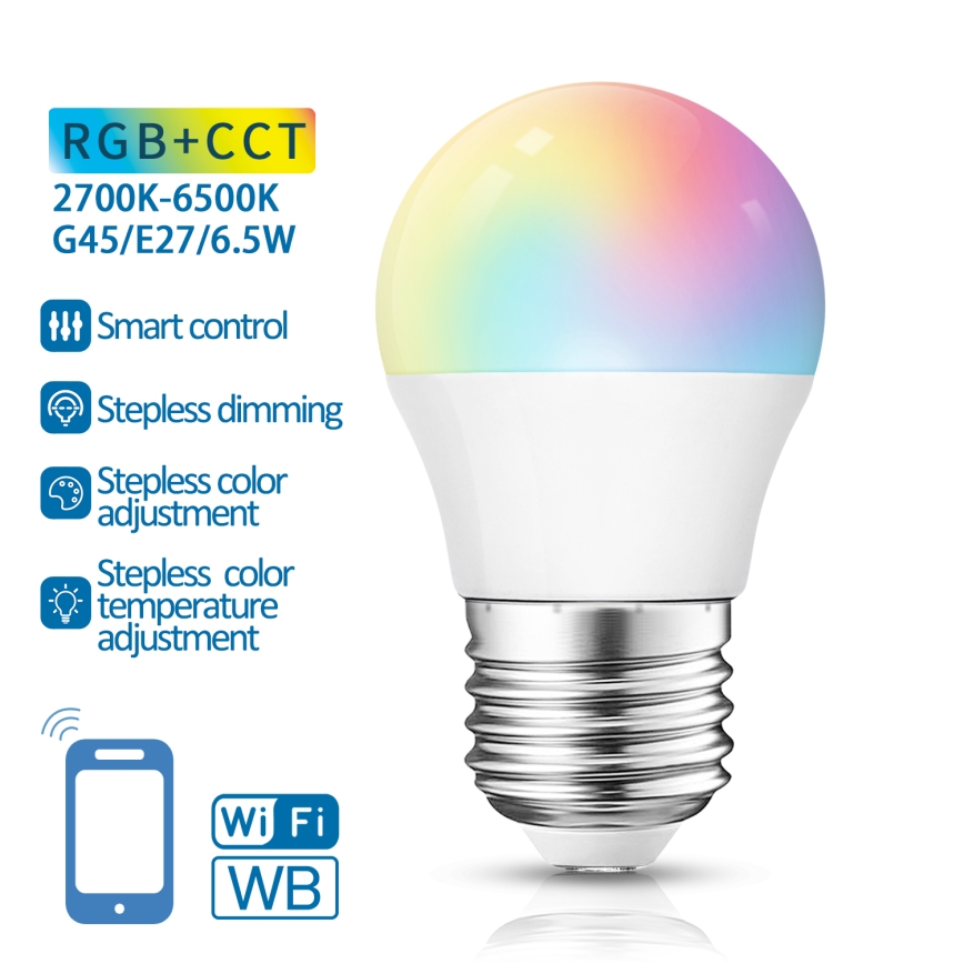 Ściemniana żarówka LED RGBW G45 E27/6,5W/230V 2700-6500K Wi-Fi - Aigostar