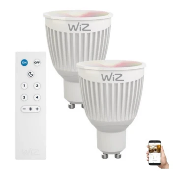 SET 2x LED RGBW Ściemnialna żarówka GU10/6,5W/230V 2200-6500K Wi-Fi + pilot - WiZ