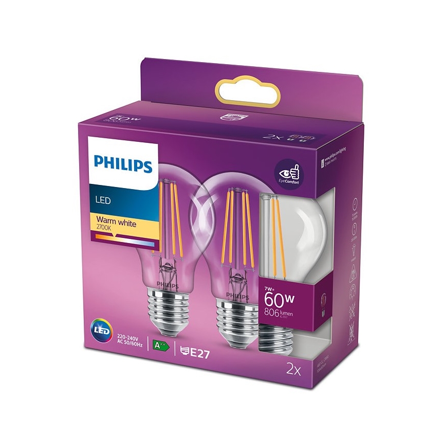 SET 2x LED Żarówka VINTAGE Philips E27/7W/230V 2700K