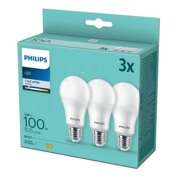 SET 3xLED Żarówka Philips A60 E27/13W/230V 4000K