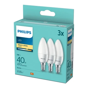 SET 3xLED Żarówka Philips B35 E14/5W/230V 2700K