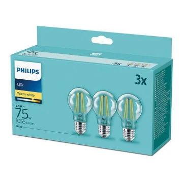 SET 3xLED Żarówka Philips E27/8,5W/230V 2700K