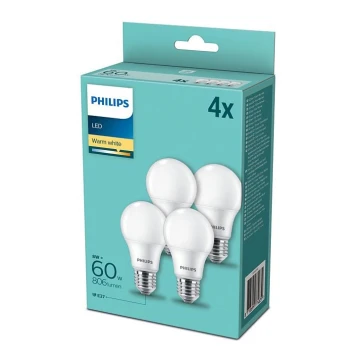 SET 4x LED Żarówka Philips E27/8W/230V 2700K