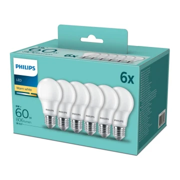 SET 6x LED Żarówka Philips E27/8W/230V 2700K