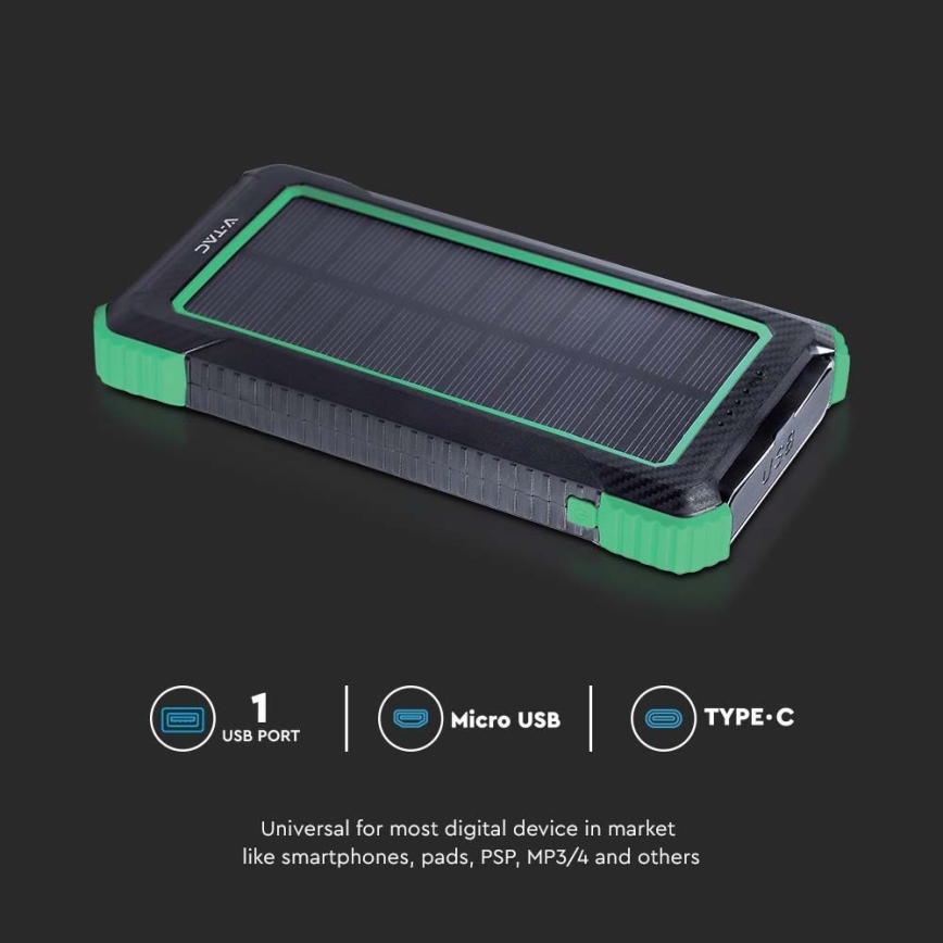 Solarny power bank Power Delivery 10000mAh/10W/5V czarny