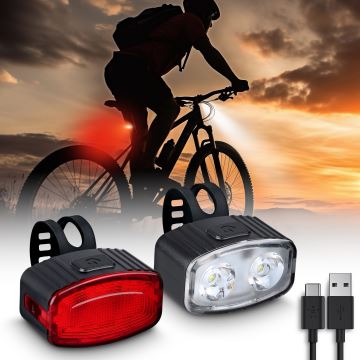 ZESTAW 2x LED Ściemnialna akumulatorowa lampka rowerowa 350mAh IP44 czerwona/biała