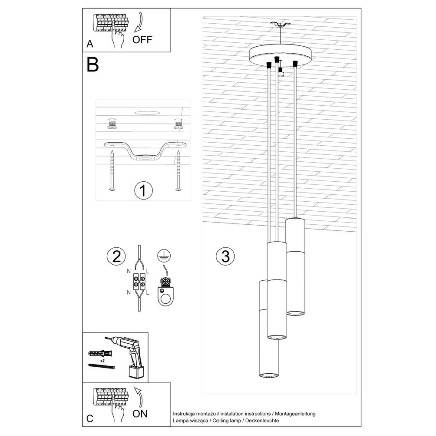 Żyrandol na lince BORGIO 3xGU10/40W/230V beton/metal czarny