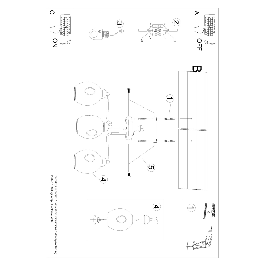 Żyrandol FILLAN 3xE27/60W/230V czarny