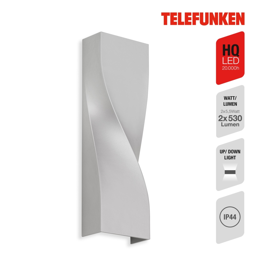 Telefunken 312704TF - LED Kinkiet zewnętrzny 2xLED/5,5W/230V IP44 srebrny