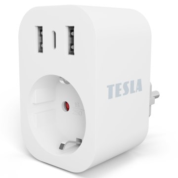 TESLA Smart - Inteligentne gniazdo 3680W/230V/16A Type F/E 2xUSB-A + 1xUSB-C Wi-Fi