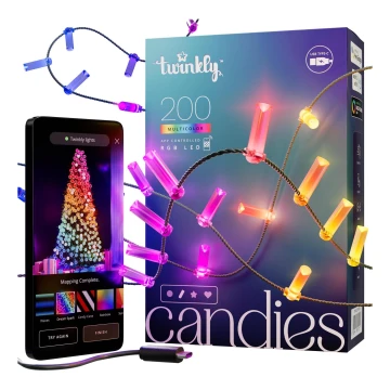 Twinkly - LED RGB Ściemnialny łańcuch bożonarodzeniowy CANDIES 200xLED 14 m USB Wi-Fi