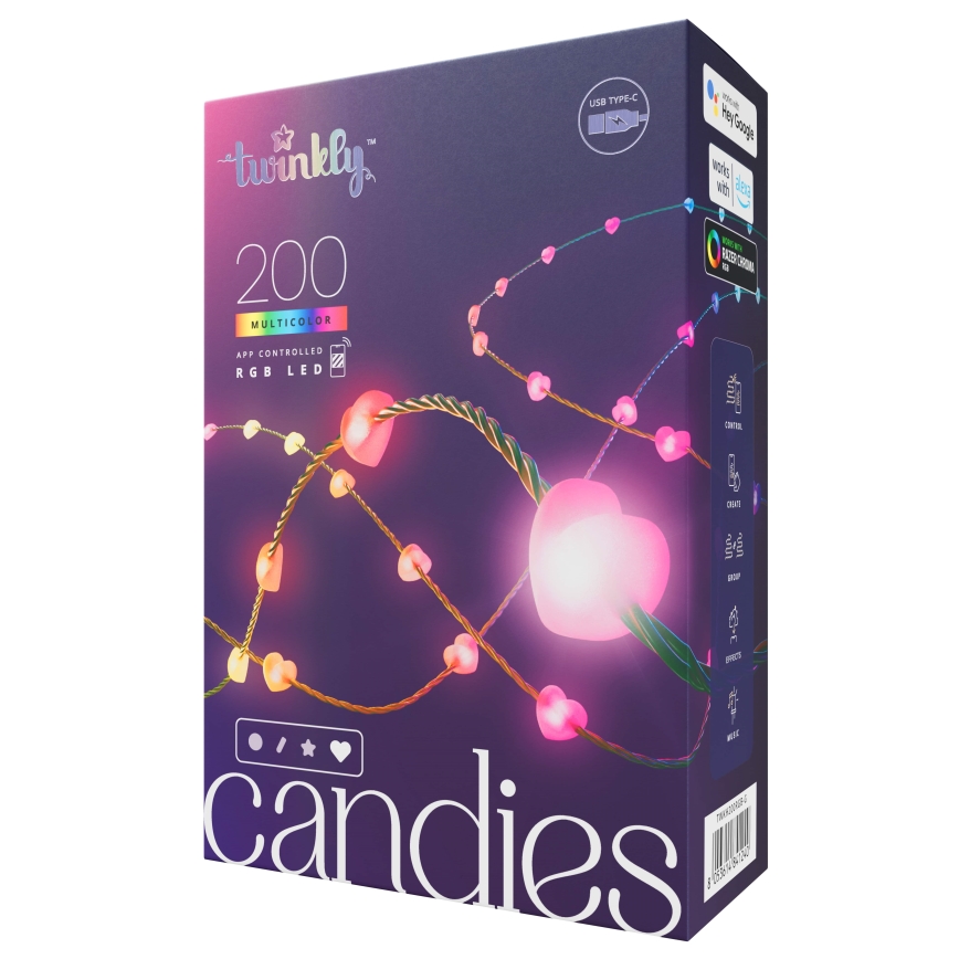 Twinkly - LED RGB Ściemnialny łańcuch bożonarodzeniowy CANDIES 200xLED 14 m USB Wi-Fi