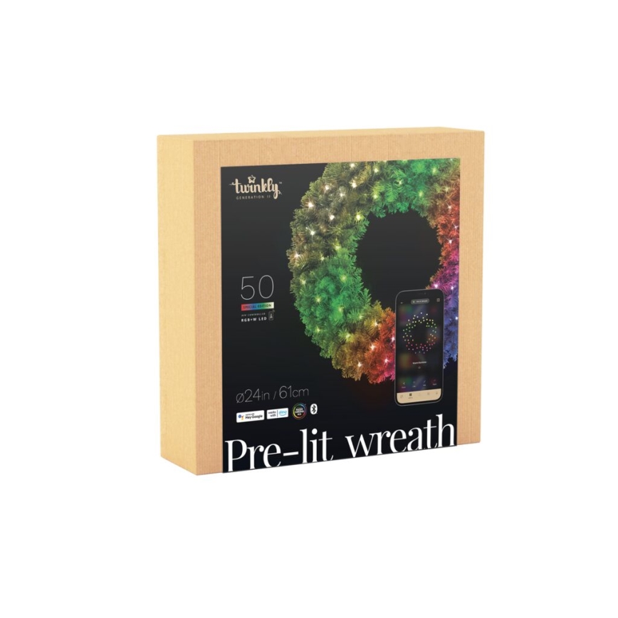 Twinkly - LED RGB Ściemnialny wieniec bożonarodzeniowy PRE-LIT WREATH 50xLED śr. 61cm Wi-Fi