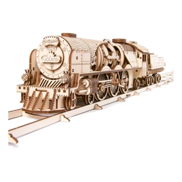 Ugears - 3D drewniane puzzle mechaniczne V-Express lokomotywa parowa z tenderem